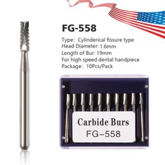 Dental Midwest FG #558 Straight Fissure Crosscut Carbide Burs 10-100Pk