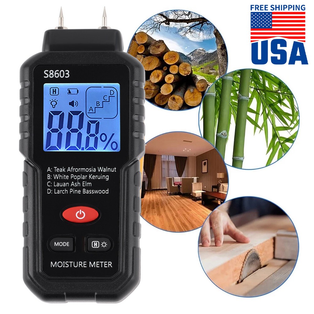 Digital LCD Wood Moisture Meter Detector Tester Wood Firewood Paper Cardboard。