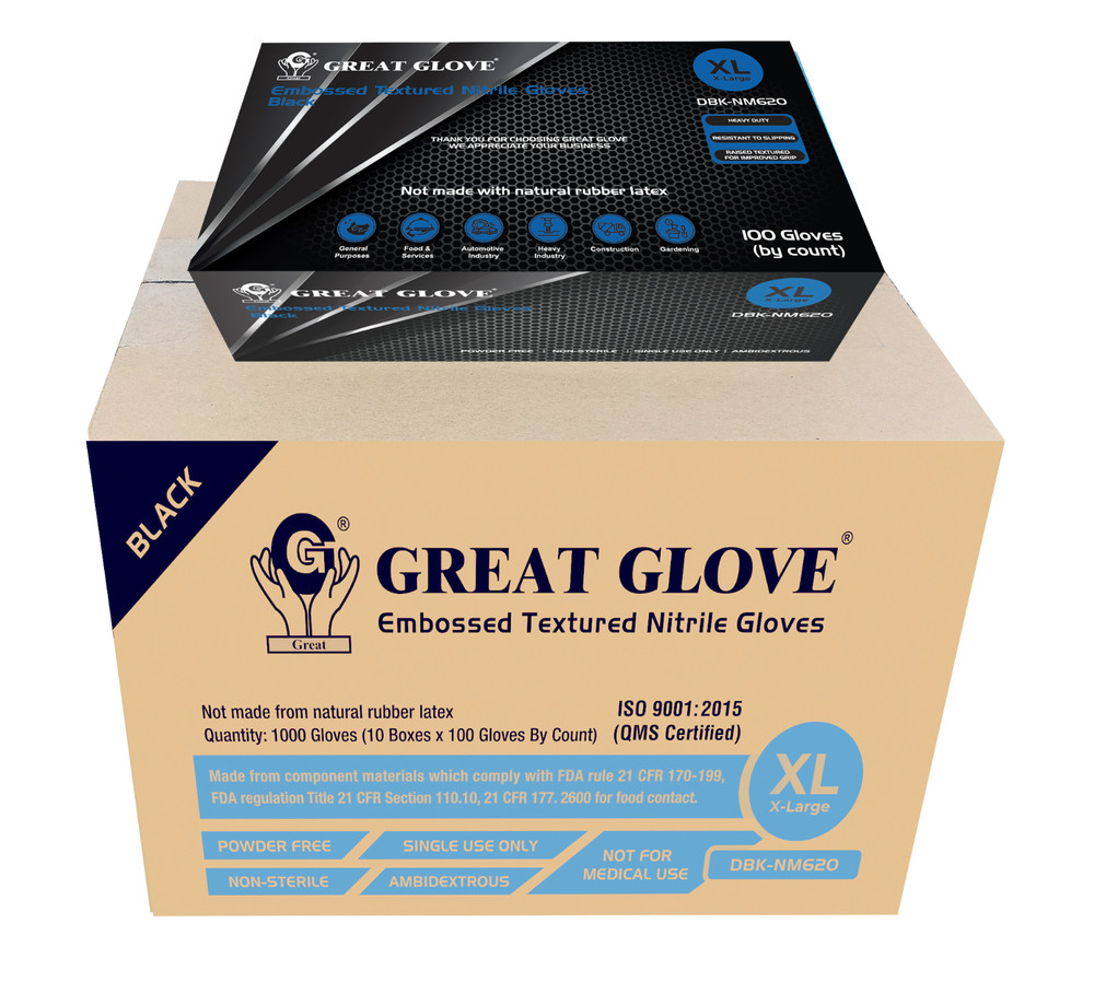 Great Glove Heavy Duty Nitrile Gloves-Black 6mil (Case of 10 Boxes)