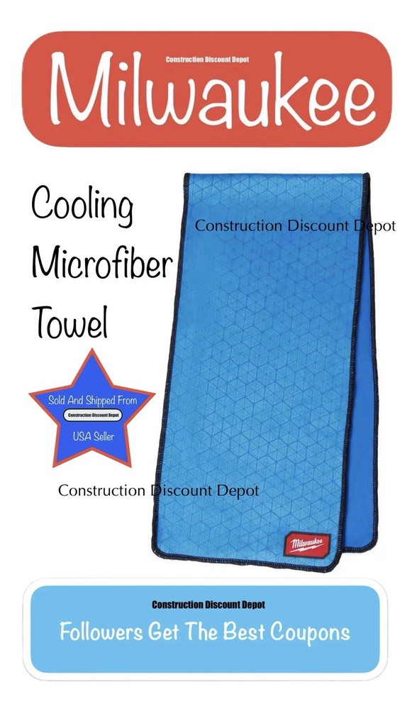 Milwaukee 48-73-4541 Cooling Microfiber Towel UPF 50+ Machine Washable Reusable