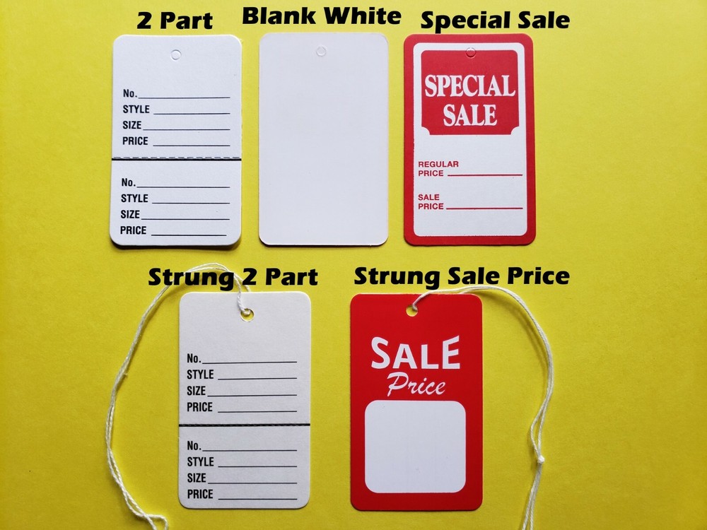 Large Price Tags RED WHITE Blank 2 Part Retail Special Sale Coupon String Strung