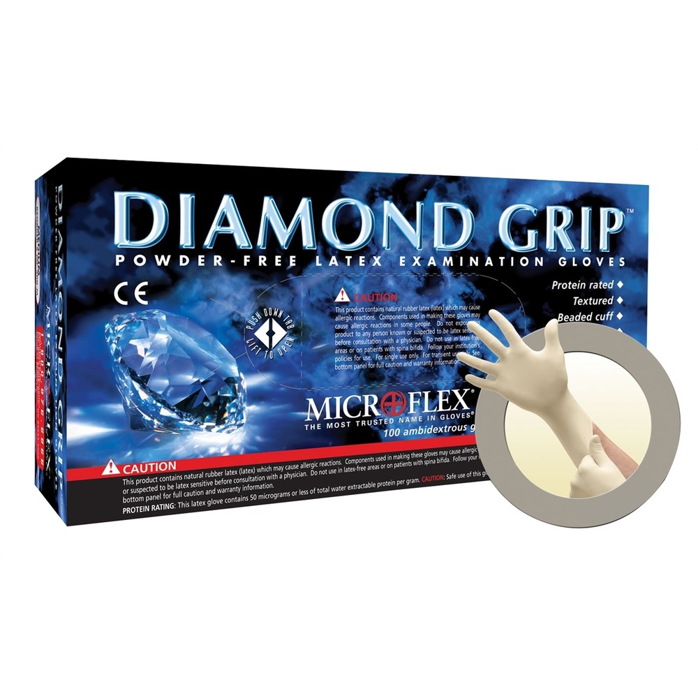 Microflex MF-300 Diamond Grip Powder Free Latex Gloves Case of 10 Boxes