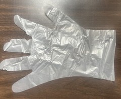 1 Box 200 Clear GLOVES MONOGRAM DISPOSABLE Cleaning STRETCH Poly Size Small 10”