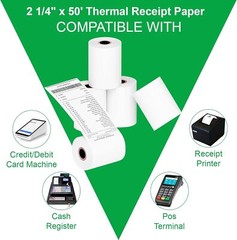Rollos de Papel Térmico 2.25 x 50 ft, 5 Rollos para Impresoras POS 58mm