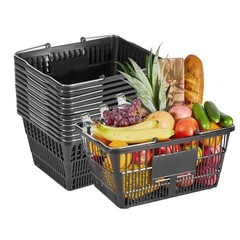 Uimoso Set of 12 Stackable Black PE Shopping Baskets with Handles for Groceries