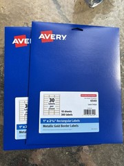 2X New Avery 6540 Metallic Gold Border Labels 1″ x 2 5/8″ 10 Sheets 300 Labels