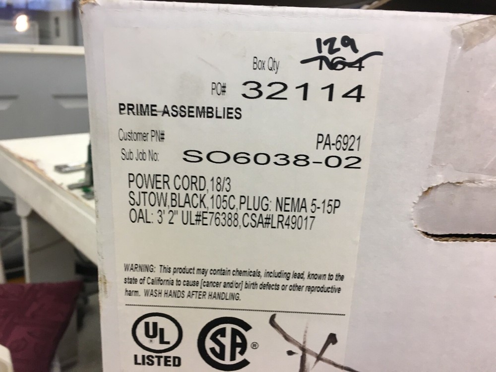 18-3 SJTOW 38″ OVER ALL,POWER CORD, BUNDLE OF 25 BLACK NEMA 515 PLUG