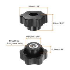 4pcs Star Knobs M10 Thread 48mm Head Through Hole Clamping Handles Black