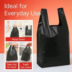 Bags 1/6 Large 21 x 6.5 x 11.5 BLACK T-Shirt Plastic Grocery Shopping Bags