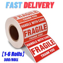 10000 Fragile Stickers 2×3 Handle with Care Thank You Mail Labels 500/Roll
