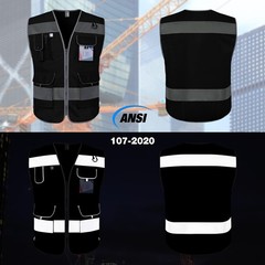 Black Safety Vest for Men Women 9 Pockets High Visibility Reflective Vest for…