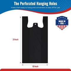 1000 Black T-Shirt Bags 1/6 12″ x 6.5″ x 21″, Plastic Grocery Shopping Bags