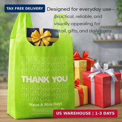YoYoRain 100 Pack “Thank You” T-Shirt Bags – Green Plastic Large,