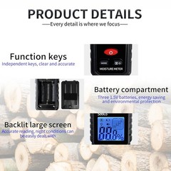 Handheld Digital Wood Moisture Meter LCD Tester for Firewood Paper Cardboard