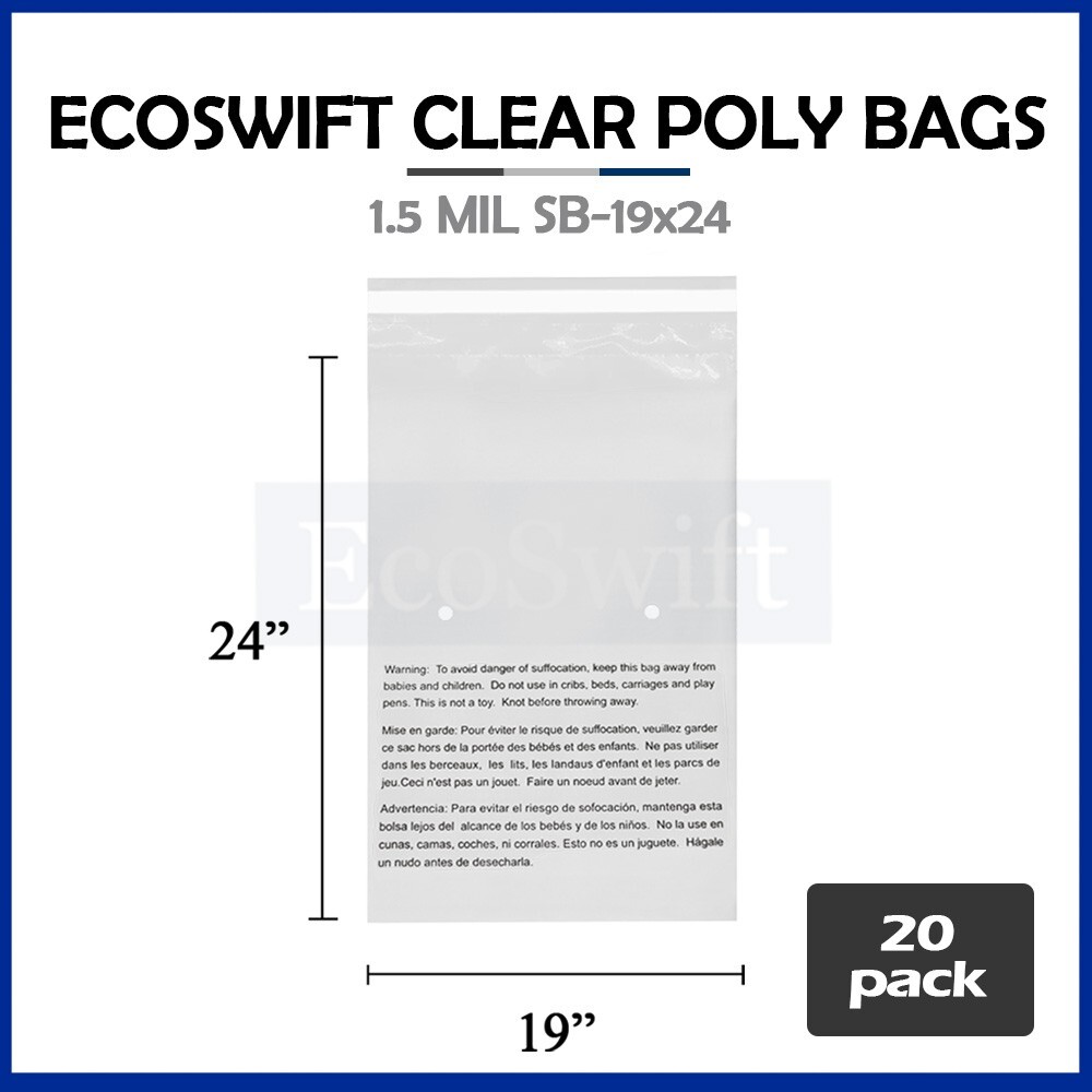 20 19×24 Self Seal Suffocation Warning Clear Poly Bags 1.5 mil Free Shipping