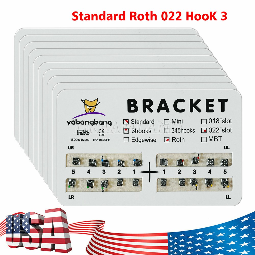 10 Packs Dental Orthodontic Bracket Braces Standard Roth 022″ 3 Hooks USA