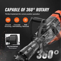 VEVOR Demolition Jack Hammer Concrete Breaker 3500W Electric 2 Chisel Bits Black