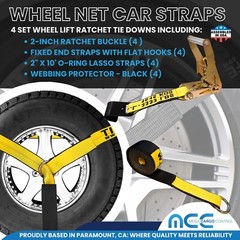 USA 4 Pack 2″ x10′ Side Mount Wheel Net Tie Down Ratchet w/Flat Hook Lasso Strap