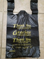 1/6 Large 21×6.5 x11.5 BLACK Thank You T-Shirt Plastic Grocery Shopping Bags 100