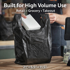 Bags 1/6 Large 21 x 6.5 x 11.5 BLACK T-Shirt Plastic Grocery Shopping Bags F&S