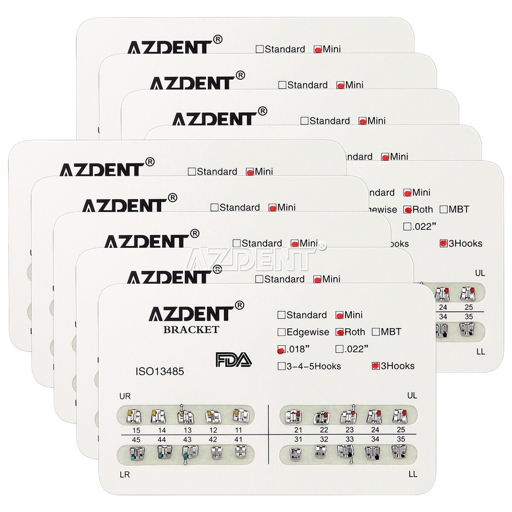 10X AZDENT Dental Ortho Brackets Mini/Standard MBT/Roth .022/.018 Hooks 3/3 4 5