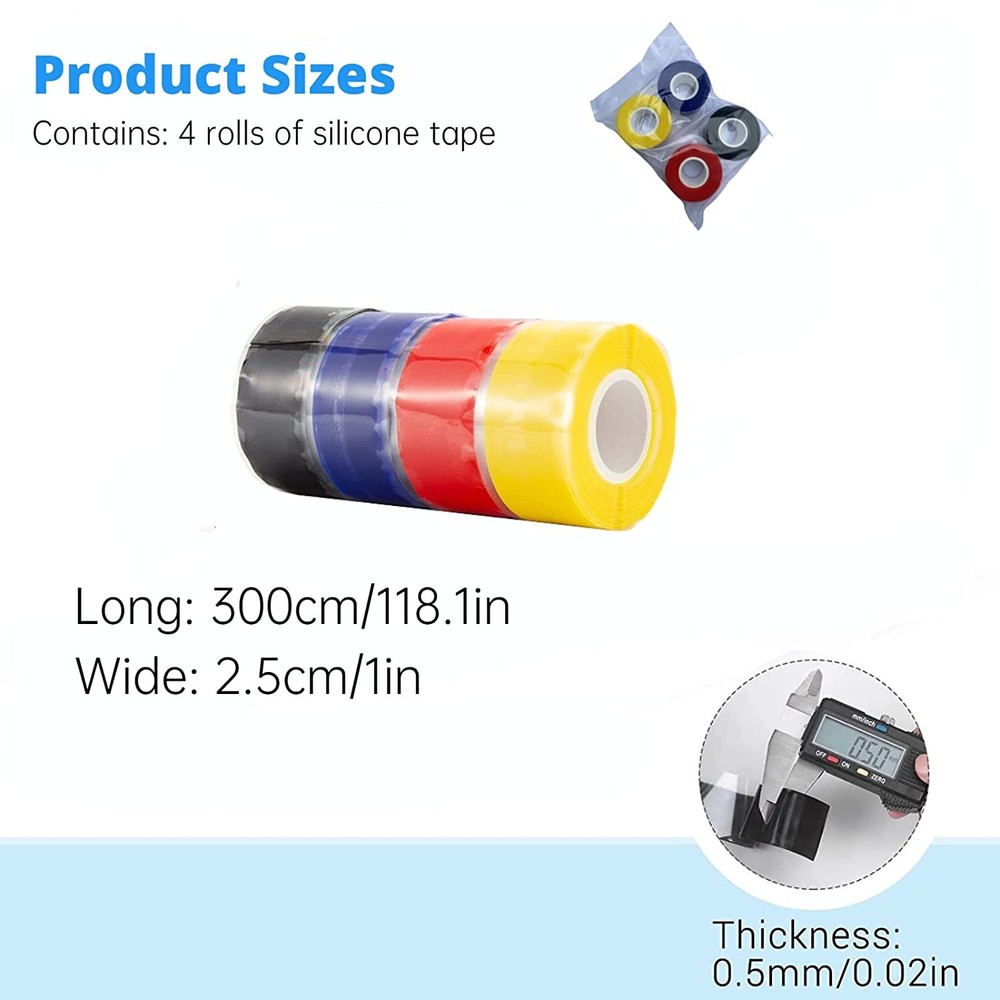 4 Rolls Self-Fusing Silicone Tape Rubber Insulating & Repair Tape Plumbing Tape