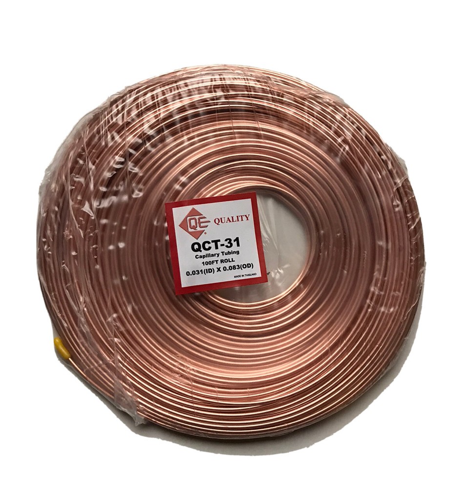 REFRIGERATION COPPER CAPILLARY TUBING 0.031″ (ID) x 0.081″ (OD) x100 FT ROLL