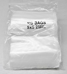 500 5×5 Zip Seal Squeeze Lock Bags 2mil Clear Poly Reclosable 5″ Square Baggies