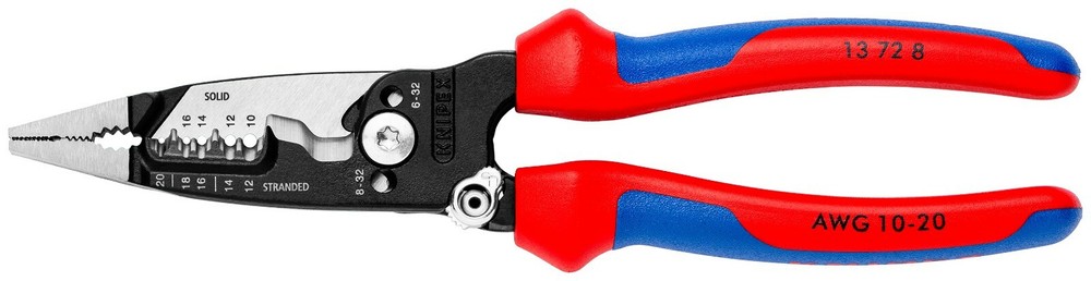 Knipex 8″ Forged Wire Stripper Pliers w Shears 10-20 AWG Comfort Grip 13728 Flat