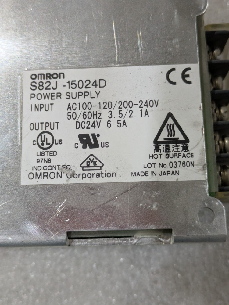 Omron S82J-15024D Power Supply 24VDC 6.5A 150W AC100-240V Input DIN Switching
