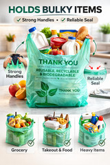 Bags 1/6 Large 22 x 6.5 x 12 Biodegradable T-Shirt Plastic Grocery Shopping Bags