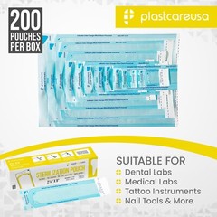 2.25″ x 8″ Self-Sealing Sterilization Pouches for Autoclave (1 Box of 200)