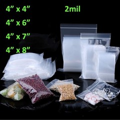 4″x 4, 6, 7, 8 Clear 2 Mil Plastic Zip Seal Bag Reclosable Top Lock 2Mil Baggies