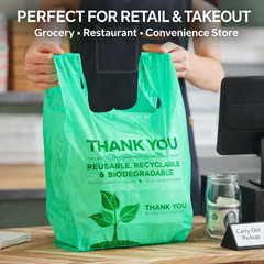 Bags 1/6 Large 22 x 6.5 x 12 Biodegradable T-Shirt Plastic Grocery Shopping Bags