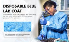 Case of 50 Medical Disposable SMS Lab Coat Gown Blue, 35gsm, With Pockets
