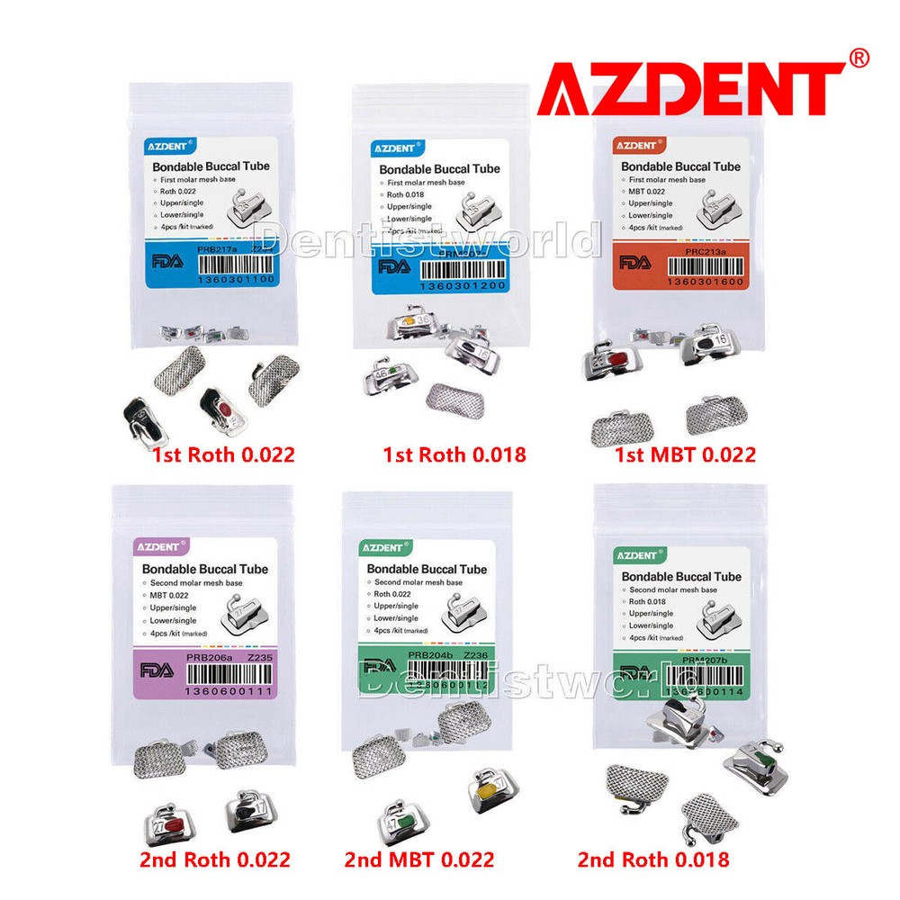 AZDENT Dental Ortho Single Bondable Buccal Tubes 1st/2nd Molar Roth/MBT 022