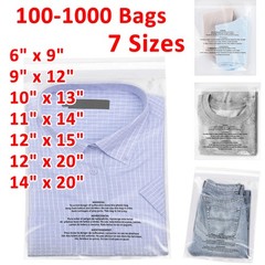 100-1000Pack Suffocation Warning Clear Poly Bags Self Adhesive for Shirt Apparel