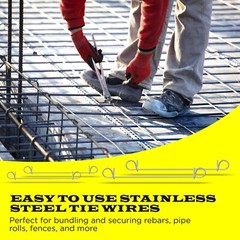 8 Inch x 1000pc STAINLESS STEEL Double Loop Rebar Wire Ties, 16 Gage, SIMBASTEEL