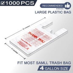 YoYoRain 1000 Pack White Thank You T-Shirt Bags with Handles, Large,