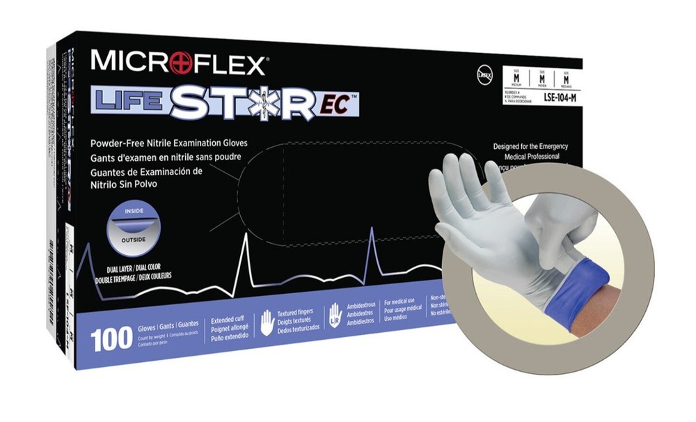 *100-Gloves* Ansell MicroFlex LIFESTAR EC PF Dual Layer Extended Cuff LSE-104-M