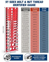 57-Piece Nut and Bolt Thread Checker, Standard & Metric Gauge, Drill & Screw Siz