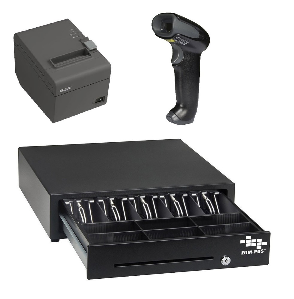 POS Hardware Bundle for SQUARE STAND – Cash Drawer, Receipt Printer, (Scanner)