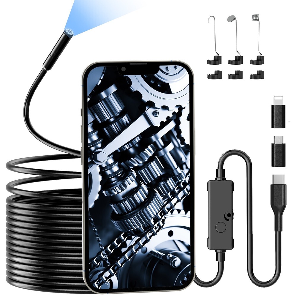 Endoscope Camera with Light, 1920P HD Borescope Camera with 8 LED Lights 16.4ft