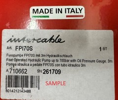 INTERCABLE FPI70S Foot Operated Hydraulic Pump, 700bar W. Pressure Gauge,3M Hose