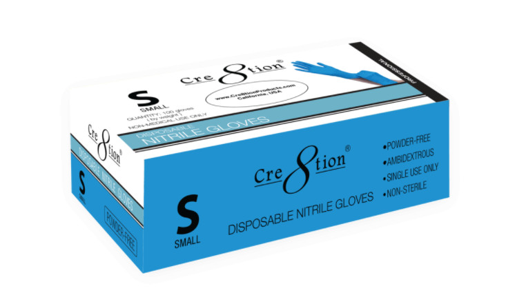 Crea8tion Small Nitrile Gloves 4 Mil Powder Free CASE OF 1000 GLOVES (10 Boxes)