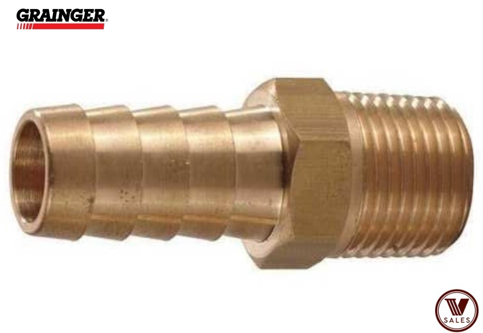 FACTORY NEW! GRAINGER 6AFG9 Brass Straight Fitting 1/2″ Barb x 1/4″ Male NPT