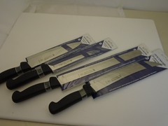 New Chef Starter Set (4) Pro Knives 8in Chefs 6in Boning 12in Bread 10in Cimeter