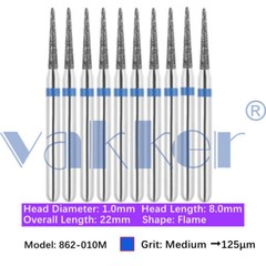 10pc Dental Super Fine/Fine/Medium Grit Diamond Burs for Handpiece Friction Grip