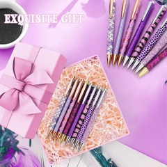 8 Pcs Purple Sparkly Pens for Women – Cute Glitter Ballpoint Pens with 10 Ref…