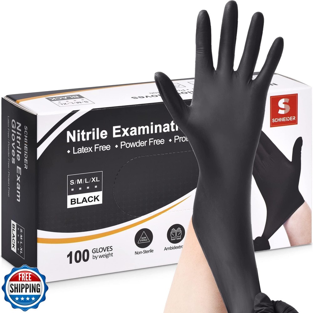 Schneider Nitrile Exam Gloves, Black, Medium, 100-ct Box, 4-mil, Latex-Free,